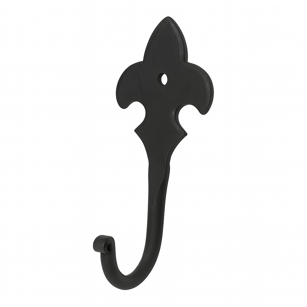 Schmiedeeiserner Garderobenhaken Fleur-de-Lis – schwarz, 128 mm